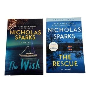Nicholas Sparks Fiction Book /Novel Lot/2 Trade Paperback The Rescue/The Wish